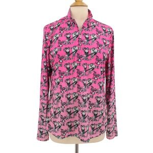 Jamie Sadock SunSense Woman Golf Shirt Large Pink 1/4 Zip Long Sleeve Skulls